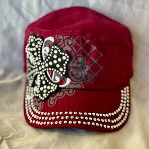 Hat~Rhinestone~Short Cross~Cadet style~adjustable velcro back